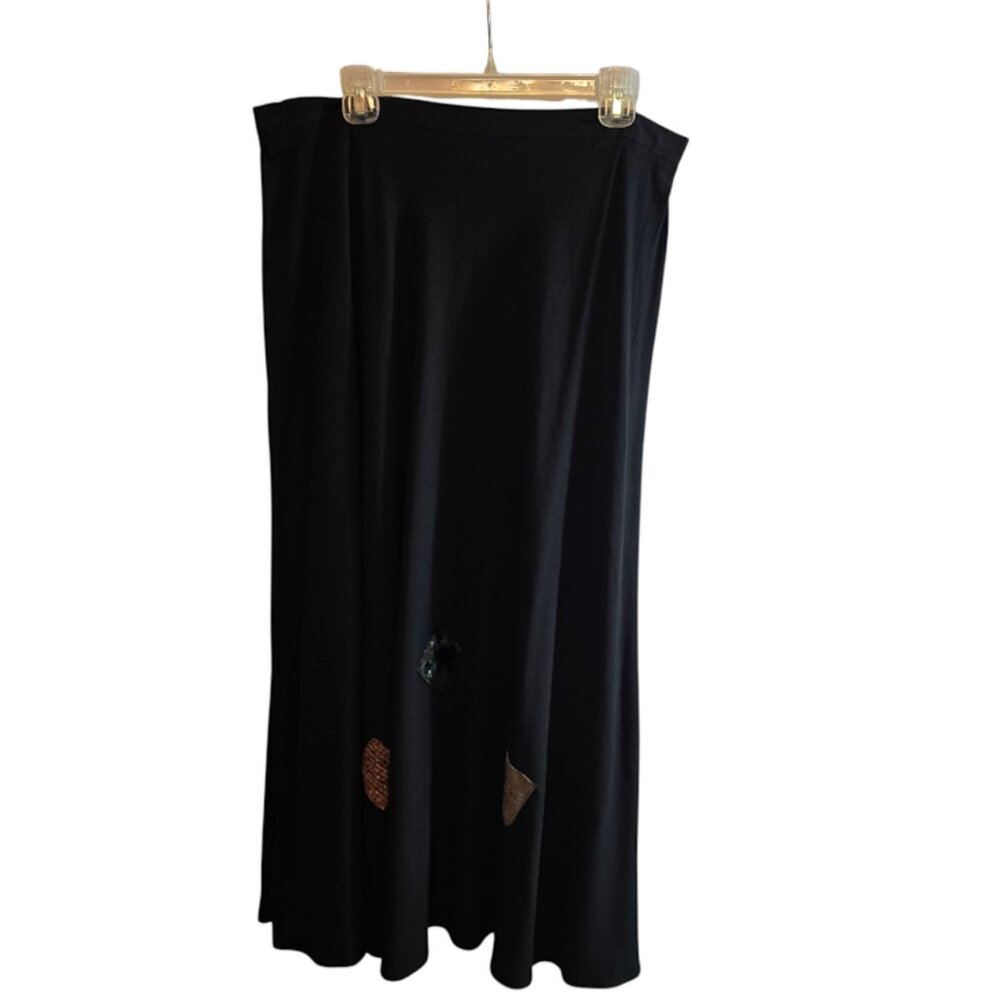 NINO WONG CALIFORNIA MAXI BLACK SKIRT SIZE XL EMBELLISHMENTS WHIMSIGOTH ARTSY
